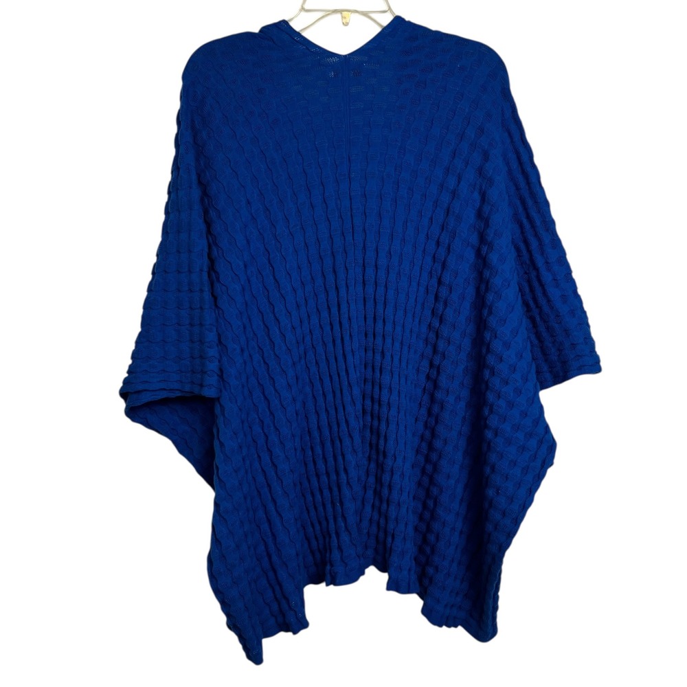Susan Graver NWOT Royal Blue Textured Waffle Knit Poncho Cardigan XL/1X Cotton - Picture 5 of 6